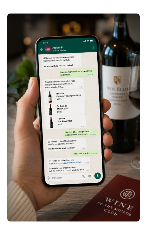 Aiden Wine Advisor WhatsApp shopping conversation